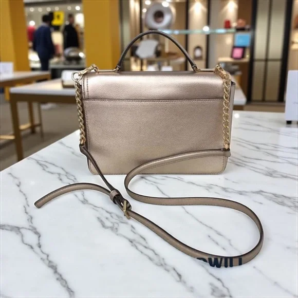 Blush Gold Leather Jeweled Crossbody/Shoulder Bag COA Included, Goldtone EUC